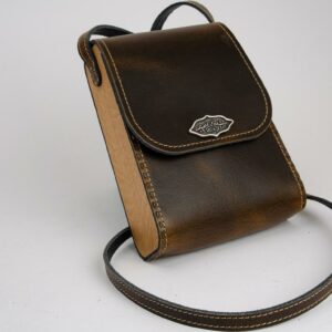 Ledertasche mit Holz (die schmale Hohe)